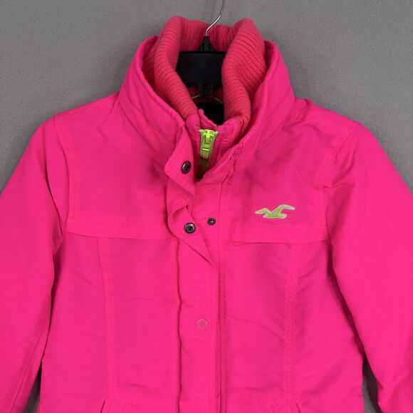 Hollister Jacket Womens Small Pink Bright Hot Neon Puffer Winter Coat Snow Ski - Picture 2 of 15